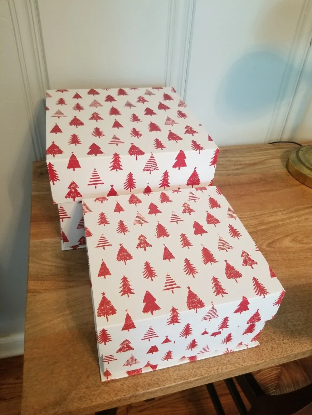 NWT 2 Gift Boxes - Red Tree Pattern Holiday Gift Boxes